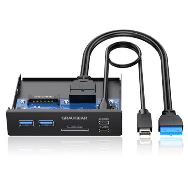 Imagem de GRAUGEAR Hub USB com painel frontal de 3,5 polegadas com leitor de cartão interno, USB 3.2 Gen2 USB-C, portas USB 3.0, compartimentos para cartão SD MicroSD/TF, chave de 20 pinos - um cabeçalho e conexão de alimentação SATA necessária, compartimento de 3,5 polegadas [G-MP01CR]