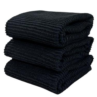 Imagem de Serafina Home Toalhas de prato de cozinha pretas grandes de cor sólida: pano 100% algodão macio limpeza secagem absorvente com nervuras Terry Loop, conjunto de 3 multiuso para uso diário (preto)