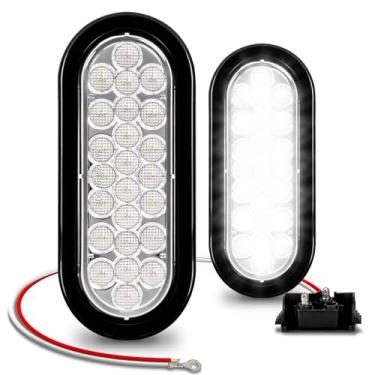 Imagem de 2 peças de kit de luzes traseiras de reboque de LED oval branco de 15 cm [DOT FMVSS 108] [SAE (2) R] [24 LED] [Ilhós e plugue incluídos] [IP67 à prova d'água] [Sinal de apoio] Luzes de reboque para caminhões de reboque de barco