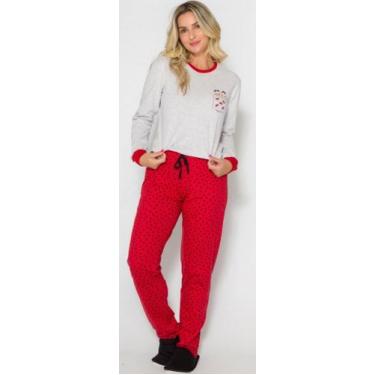 Imagem de Pijama Manga Longa Adulto Feminino da Mônica Vermelho e Cinza - Coleçã