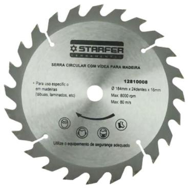 Imagem de Serra Circular com Videa para Madeira 7.1/4" x 16mm x 24 Dentes - Star