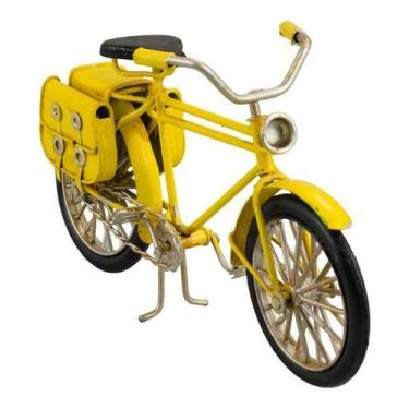 Imagem de Enfeite Retrô Miniatura Bicicleta Amarela Com Bolsas - 22cm - Tascoinp