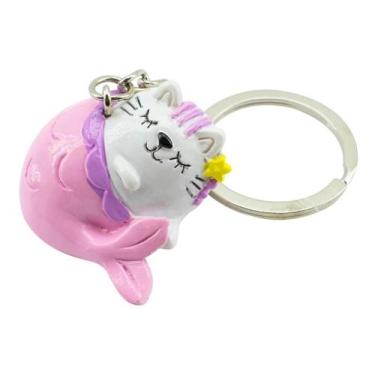 Imagem de Chaveiro Gato Gatinho Sereia Rosa 3cm - Taimes, Chaveiro Gato