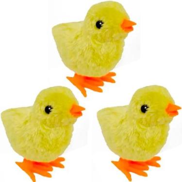 Imagem de 03 Pintinhos Amarelinho Pelúcia Brinquedo A Corda Pula Pula - Art Brin