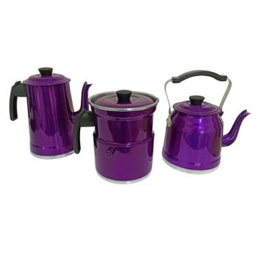 Imagem de Jogo Café Completo, Leiteira C/Apito Bule Chaleira Violeta - Docesar