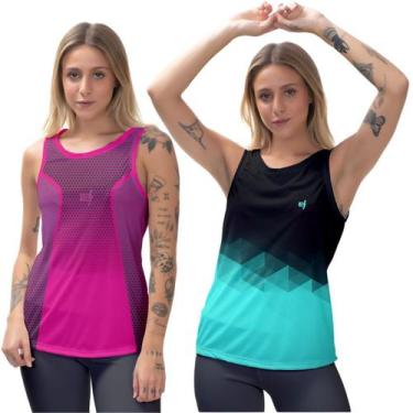 Imagem de Kit 2 Regata Feminina Moda Fitness Cavada Blusa Caminhada Musculação -