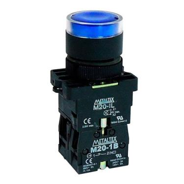 Imagem de Botão Pulsador Iluminado Azul 24V 1NA+1NF P20IGR-BL7-1C- METALTEX