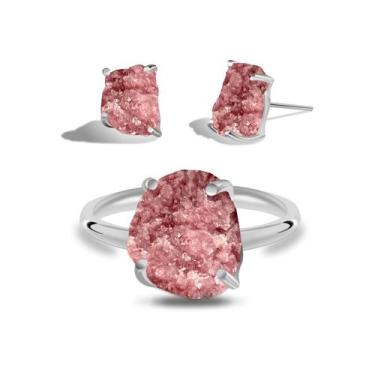 Imagem de Conjunto de Lepidolita Rosa - Cristal Natural, Banho Ouro 18k
