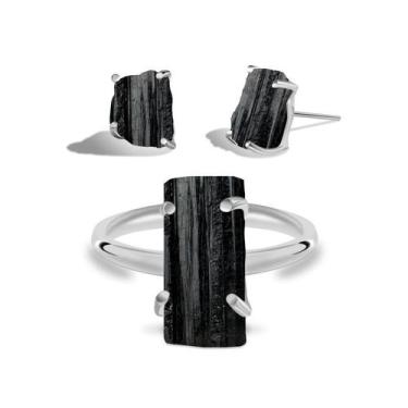 Imagem de Conjunto de Turmalina Negra - Cristal Natural, Prata 925