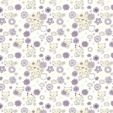 Imagem de Papel De Parede Gatinha E Flores Amarela Decorativo Adesivo - LRP