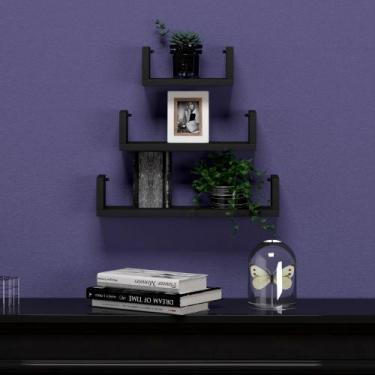 Imagem de Kit 3 Prateleiras Nicho U Quarto MDF - BAZAR DOS QUADROS, Preto