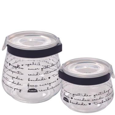 Imagem de Kit porta mantimentos 700ml e 1,1 litros preto Flip Plasutil
