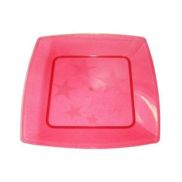 Imagem de Prato Acrílico Quadrado Vermelho 21cm 10 unidades Plastilânia