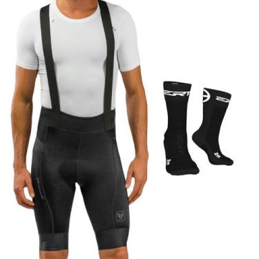Imagem de Bretelle ciclismo masculino Free Force Training Gel + meia, Preto, G