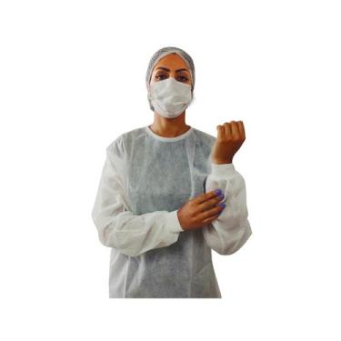 Imagem de Avental Manga Longa Punho Malha 1,10x1,40cm 30g Branco 10un - Tissy