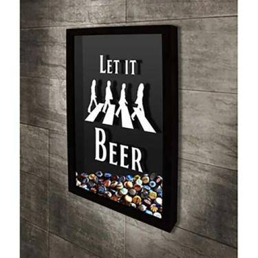 Imagem de Quadro Porta Tampinhas Let it beer. - Quadro Novo, Preto, 45x63