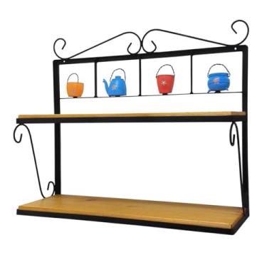 Imagem de Prateleira de Parede Multiuso em Ferro e Madeira Maciça - Artesanal (Flores)