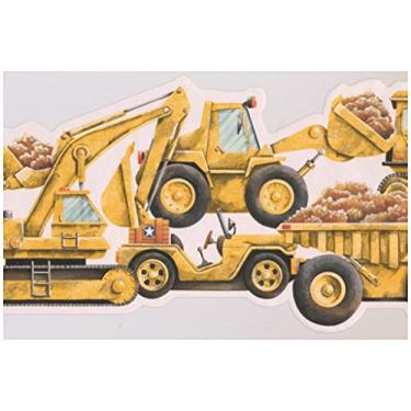 Imagem de Borda de papel de parede de caminhão escavadeira amarela para quarto de crianças, sala de jogos, rolo de 15' x 25,4 cm