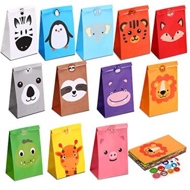 Imagem de 36 Pcs Animal Party Favor Gift Bags, Goodie Bags for Kids Birthday Zoo Party Paper Bags Treat Bag with Stickers for Animal Party Favors Baby Shower Decorations, 8.66 x 5.12 x 3.15 Inches