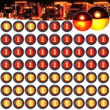 Imagem de PSDRIQQ Pacote com 60 luzes de reboque DC12V 3/4 polegadas mini luzes de LED de folga luz indicadora frontal traseira e lateral à prova d'água universal para caminhão, trailer, van, caravana, barco - (âmbar/vermelho)