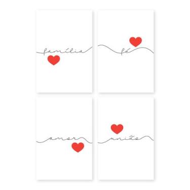 Imagem de Placas Decorativas Frases Fé e Família 20x30cm Kit 4un - Quartinhos
