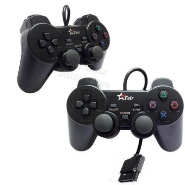 Imagem de Kit 2 Controle Joystick Game PS1 PS2 Play 2 Com Fio Vibração