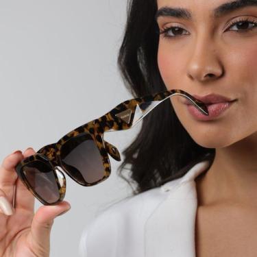 Imagem de Óculos de Sol Feminino Kallblack Oncinha Dourado Elegante