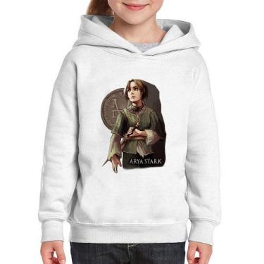 Imagem de Moletom Infantil Arya Stark Valar Morghulis - Foca na Moda, Branco, 14