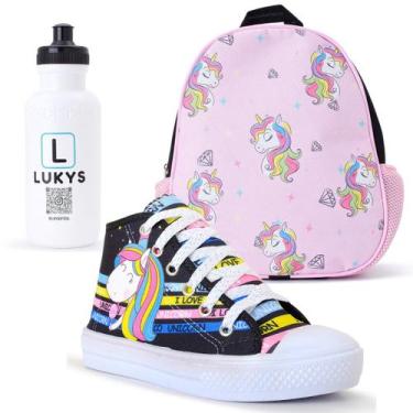 Imagem de Kit Tênis Feminino Infantil Unicórnio + Mochila Garrafinha - LUKYS CAL