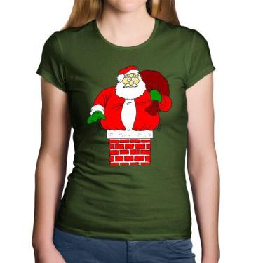 Imagem de Baby Look Algodão Papai Noel Chaminé - Foca na Moda, Musgo, G