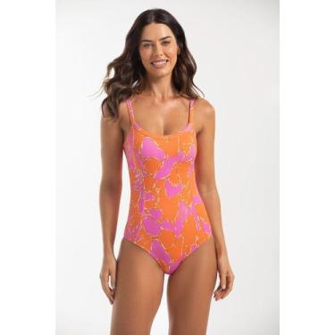 Imagem de Maiô Alças Fixas Estampado - Cor De Cacau, G, Floral rosa, Coral