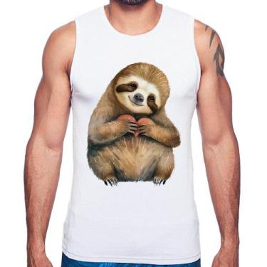 Imagem de Regata Bicho Preguiça Coração - Foca na Moda, Branco, GGG