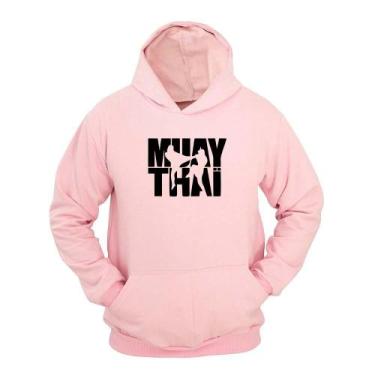 Imagem de Moletom Masculino Canguru Com Capuz Estampado Muay Thai - Ragor, Rosa,
