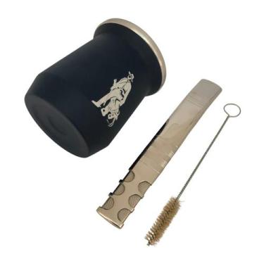 Imagem de Kit tereré cuia copo redondo 350ml alumínio parede dupla azul + bomba 