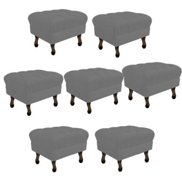 Imagem de Kit 07 Puff Retrô Capitonê Decorativo  Pé em Madeira Sala de Estar Rec