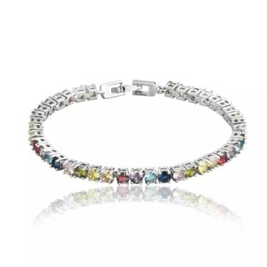 Imagem de Genérico, PULSEIRA RIVIERA COLORIDA BANHO OURO 18K Cor:Ródio Branco;Cor da pedra:Colorido