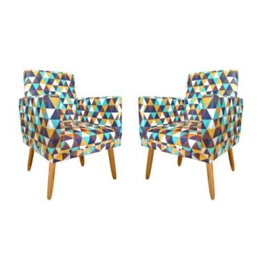 Imagem de kit 2 Poltronas Nina Decorativas Suede Triângulo Verde/Laranja Rodapé 