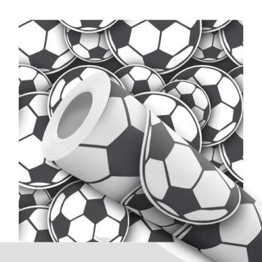 Imagem de Papel De Parede Adesivo Bola Preto e Branco Esporte Futebol Quarto Men