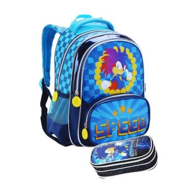 Imagem de Mochila Infantil Homem Aranha Sonic Speed Alça de Costas e Estojo Dupl