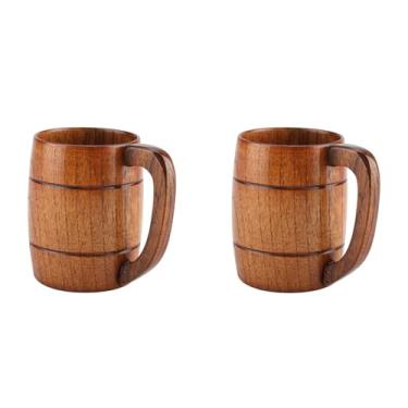 Imagem de Copo de Cerveja de Madeira Grosso, 2 Peças, Caneca de água de chá de Grande Capacidade Com Alça, Acabamento Fino Adequado para Bar e Uso Doméstico