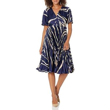 Imagem de Maggy London Vestido feminino plissado saia evento ocasião festa convidada, Azul marinho/osso, 50