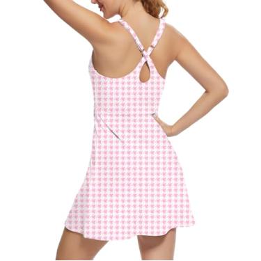 Imagem de GGOV Vestido de tênis feminino atlético de golfe com shorts e bolsos, costas nuas, com alças ajustáveis, Xadrez rosa, XGG