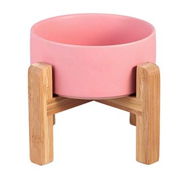 Imagem de Tigelas elevadas de cerâmica, médias - suporte de madeira antiderrapante - antivômito (rosa, Medium Dog Bowls 850ML*1)
