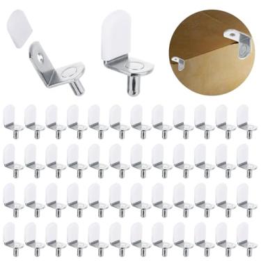 Imagem de WOPPLXY 100 peças de pinos de suporte de prateleira, pinos de prateleira de 5 mm com orifício, pino de suporte de prateleira de armário, suporte de prateleira niquelado em forma de L para estante de