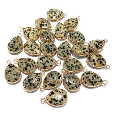 Imagem de Pingente de pedra natural, formato de gota de água facetado dano Jasper semi Pedra Pingente para colar Pulseira Joias fabricação 10 peças 14 x 22 mm