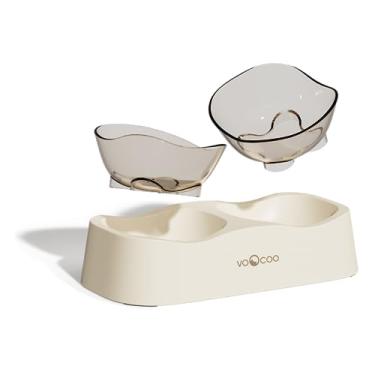 Imagem de VOOCOO Tigela elevada de comida para cães e gatos, tigelas elevadas para animais de estimação para comida e água, conjunto de tigelas elevadas antivômito para gatos e filhotes, antiderrapante com