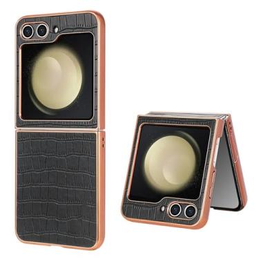 Imagem de Capa de couro com padrão para Samsung Galaxy Z Flip 6 5 4 3 Flip 5, capa macia à prova de choque, preta, para Samsung W25Flip