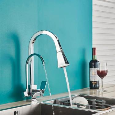 Imagem de Filtro de purificação Torneira de cozinha 2 modelos Torneira de água potável retrátil Deck giratório Montagem Misturador frio quente Guindaste, cromado A