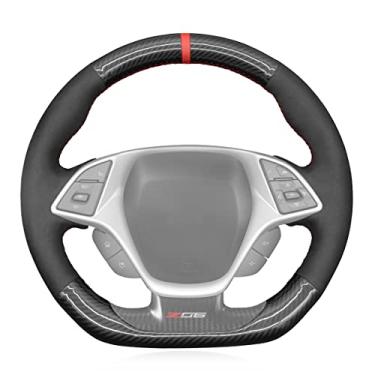 Imagem de MEWANT Capa de volante de ajuste personalizado para Chevrolet Corvette, antiderrapante, respirável, capa de volante de carro para Chevrolet Corvette (C7) 2015-2019 (apto para volante tipo D)