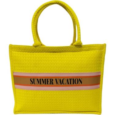 Imagem de Bolsa Tote Feminina Amarela Verão Praia Férias Casual Viagem